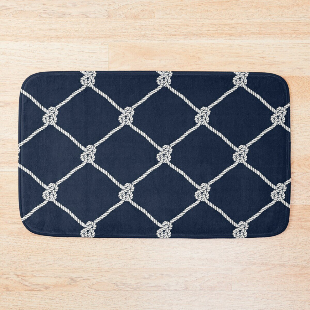 Bath Mat Nauti Navy Rope Pattern 20 x 31 inch Non-slip Bathroom-image-OPC-PCPZFP9-NEW
