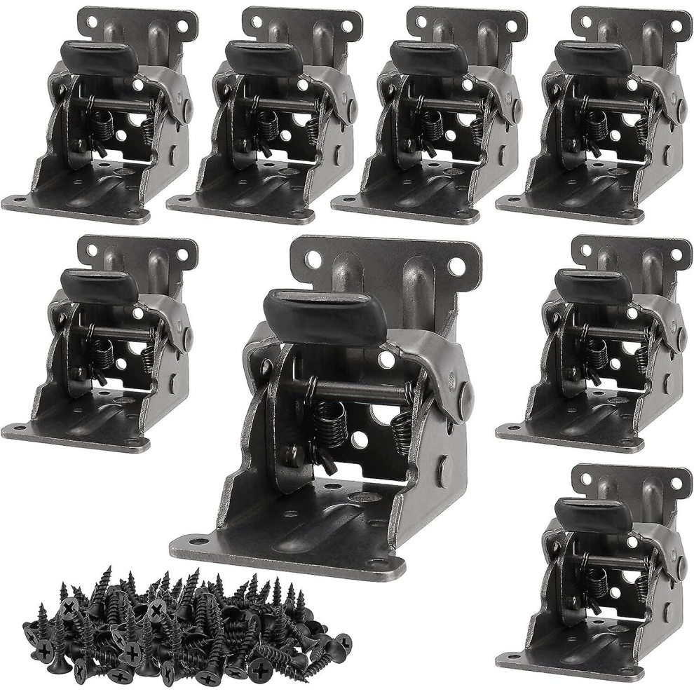 8 Pack Table Legs Foldable Hinges, 0-90 Degree Folding Locking Hinge, Lock Extension Support Bracket, With 88 Pcs Screws, Black 9443636041398