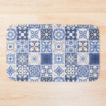 Bath Mat Blue Portuguese Tile 20 x 31 inch Non-slip Bathroom