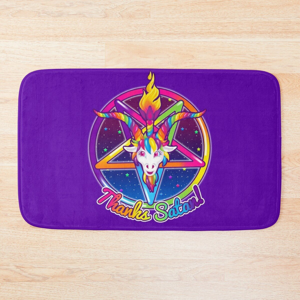 Bath Mat 1997 Neon Rainbow Thanks Satan Baphomet Pentagram Sigil 20 x 31 inch Non-slip Bathroom-image-OPC-PCPZH8F-NEW