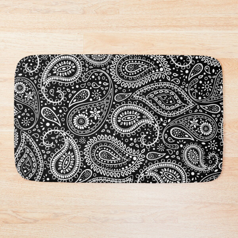 Bath Mat Pretty Bohemian Art Paisley - Black and White 20 x 31 inch Non-slip Bathroom-image-OPC-PCPZF78-NEW