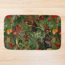Bath Mat Tropical monkey jungle pattern - dark green 20 x 31 inch Non-slip Bathroom