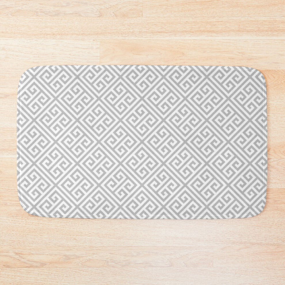 Bath Mat Greek Key Silver Gray And White Diagonal Pattern 20 x 31 inch Non-slip Bathroom-image-OPC-PCPZHFY-NEW