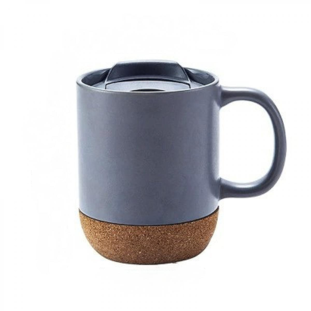 Shao 15 Oz Coffee Mugs, Set Of 2 Large Ceramic Mugs, Mug Set With Insulated Cork Bottom And Splash Proof Lid For Men, Women, Coffee, Tea, Grey