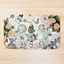 Bath Mat Alice In Wonderland Collage 20x31 in Non-Slip | 100% Polyester | Machine Washable | Ob-FG-RedBSBhMt1-886808607.2054