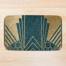 Bath Mat Art Deco glamour - teal and gold 20 x 31 inch Non-slip Bathroom