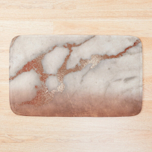Bath Mat Copper Bronze Metal Foil Sparkle Faux Marble 20 x 31 inch Non-slip Bathroom