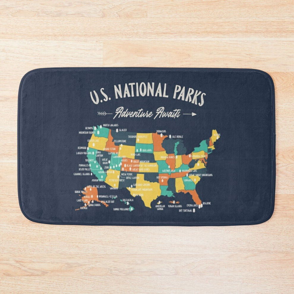 Bath Mat U.S National Parks Map - Adventure Awaits 20 x 31 inch Non-slip Bathroom-image-OPC-PCPZKQQ-NEW