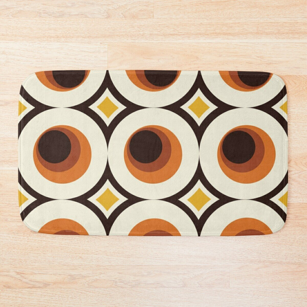 Bath Mat 1970s Orange Mid-Century Modern Circle 1 20 x 31 inch Non-slip Bathroom