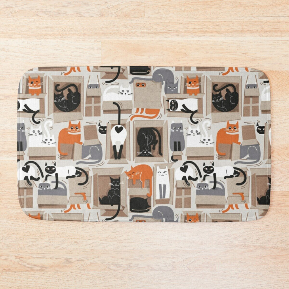 Bath Mat Purfect feline architecture beige cute cats in cardboard boxes 20 x 31 inch Non-slip Bathroom-image-OPC-PCPZMKR-NEW