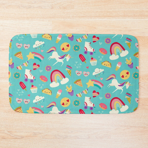 Bath Mat Tween Girl Icons Rainbows Emojis Unicorns Roller Skates 20 x ...