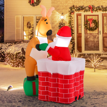 5FT Lighted Inflatable Santa Climbing Chimney with Gift Box Reindeer Built-in LEDs Outdoor Christmas Yard Decoration