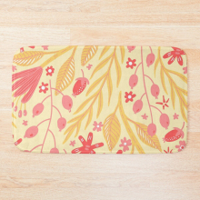 Bath Mat Pink and Yellow Flower Leaves Pattern 20 x 31 inch Non-slip Bathroom