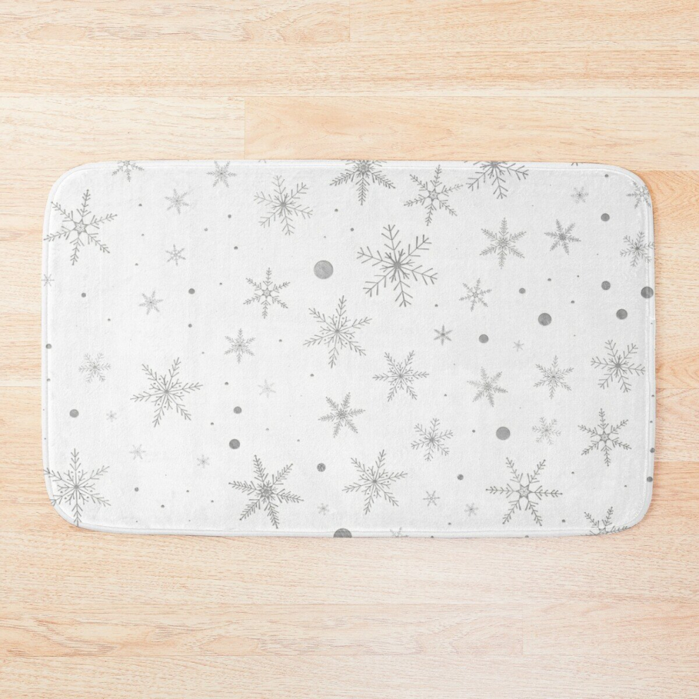 Bath Mat Twinkle Snowflake -Silver Grey White- 20 x 31 inch Non-slip Bathroom