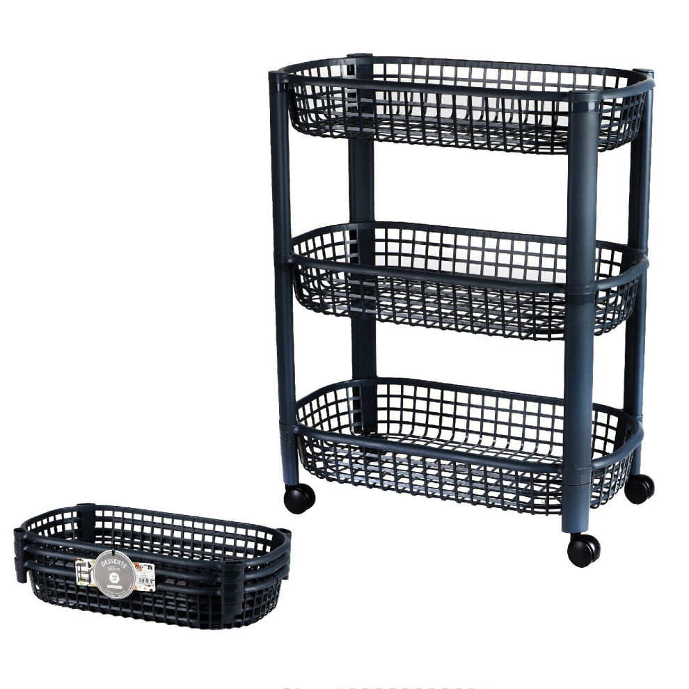 (3 Tier - Dark Grey) 3/4 Tier Kitchen Trolley Storage Fruit Vegetable