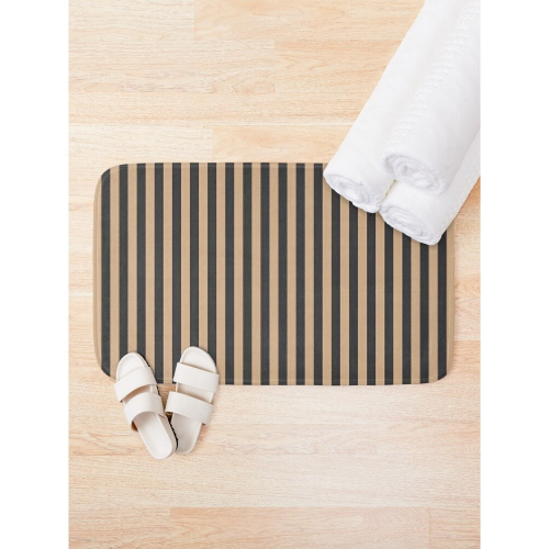 Bath Mat Black And Beige Stripped Pattern 20 x 31 inch Non-slip Bathroom 2