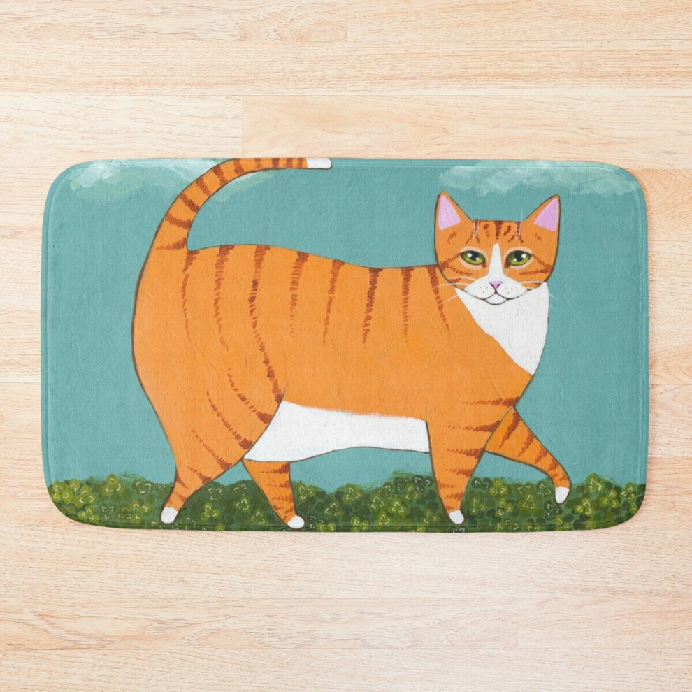 Bath Mat Chonky Ginger Cat in Clover 20 x 31 inch Non-slip Bathroom-image-OPC-PCPZS82-NEW