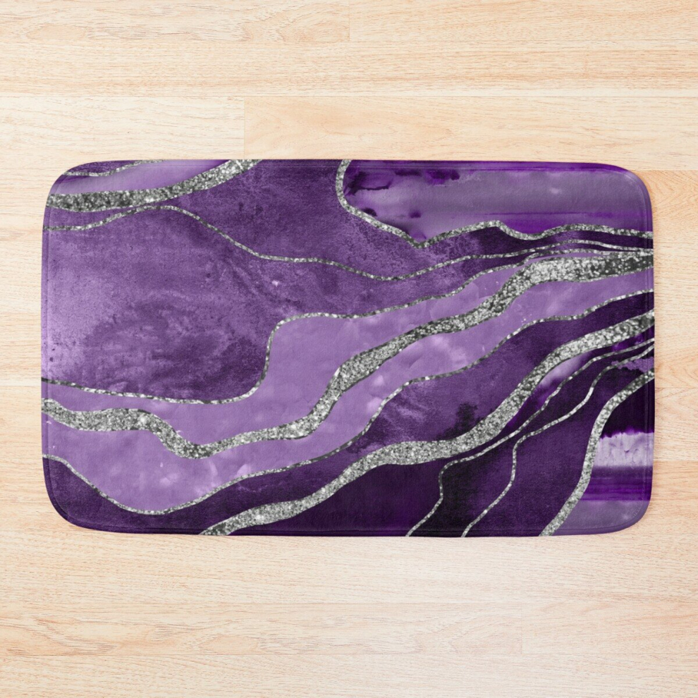 Bath Mat Purple Marble Agate Silver Glitter Glam #1 (Faux Glitter) #decor #art 20 x 31 inch Non-slip Bathroom