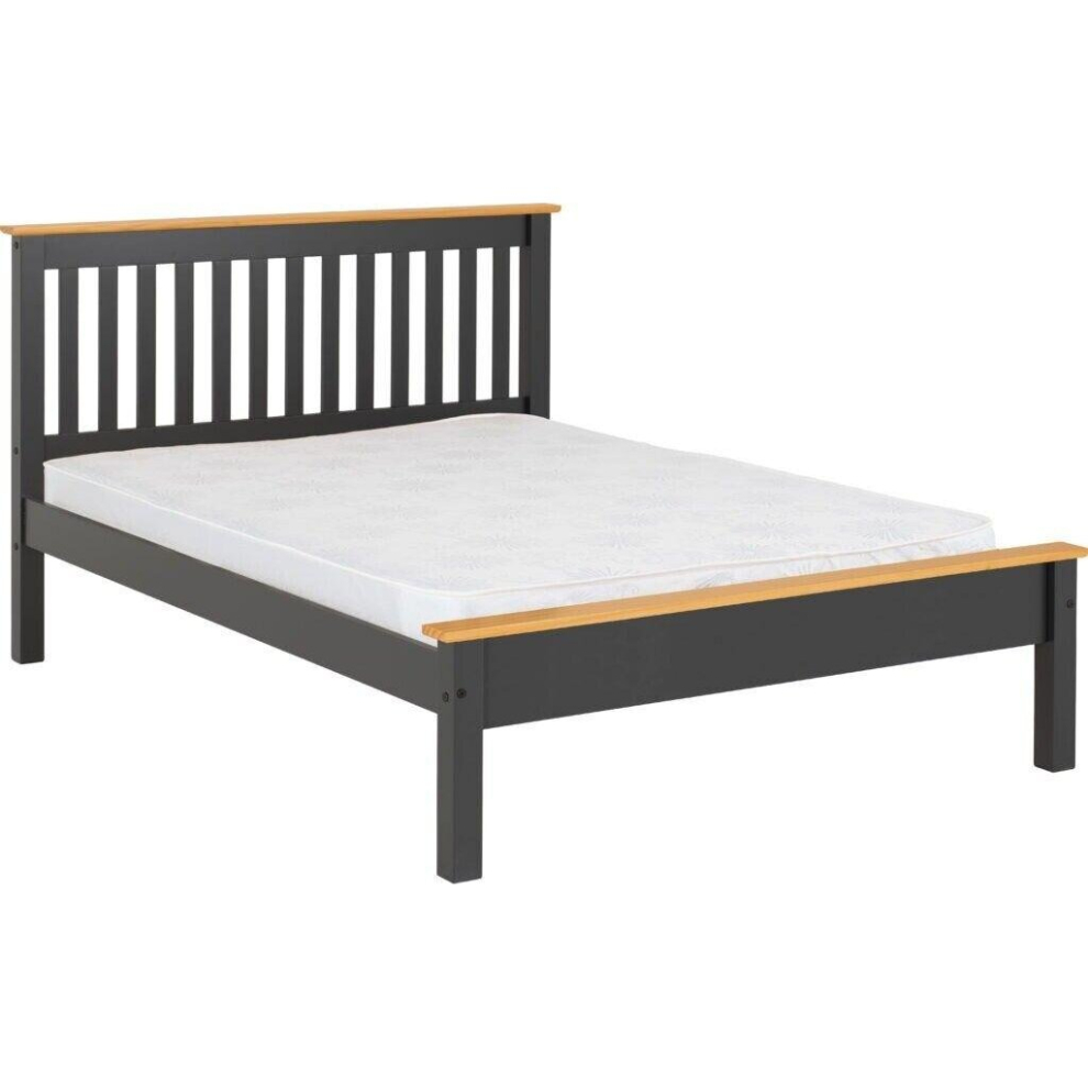 Monaco 5ft Kingsize Bed Frame Low Foot End in Gey and Oak Effect