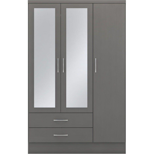 Seconique Nevada Mirrored Wardrobe 3 Door 2 Drawer  Grey 3D Effect 2