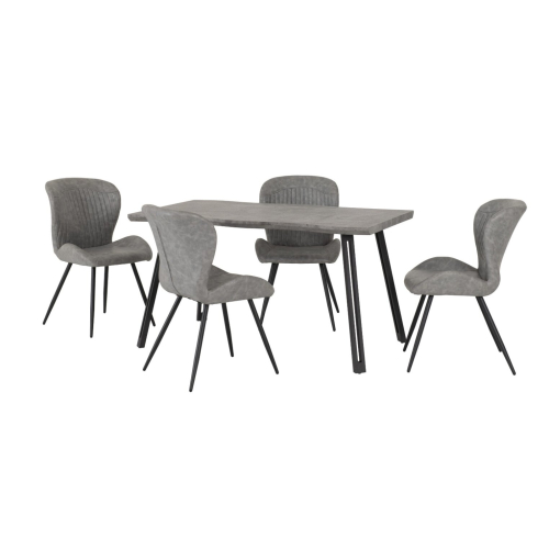 Seconique Quebec Dining Set Concrete Effect Wave Edge with 4 Grey Faux Leather Chairs