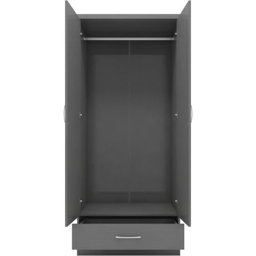 Seconique Nevada 2 Door 1 Drawer Wardrobe in 3D Effect Grey Hanging Rail Storage 2