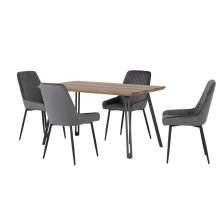 Quebec Straight Edge Dining Set Medium Oak Effect with Grey Velvet Chairs