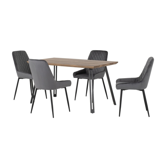 Seconique Quebec Straight Edge Dining Set Medium Oak Effect with Grey Velvet Chairs