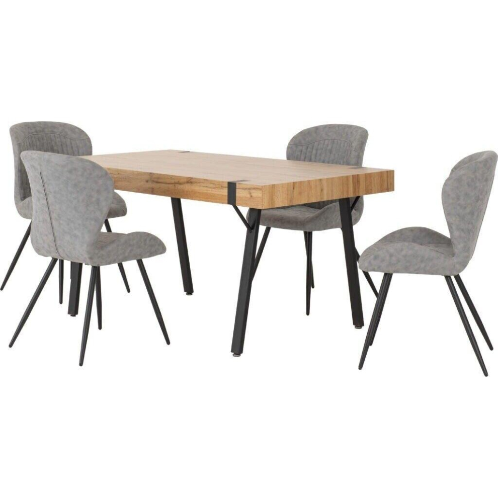 Treviso Light Oak Effect and Black Dining Set with Grey PU Quebec Chairs