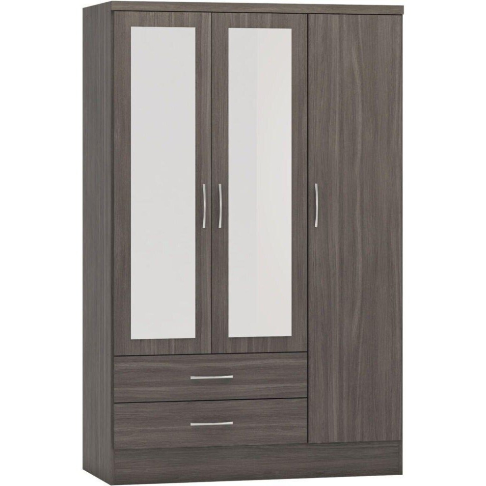 Seconique Nevada 3 Door 2 Drawer Mirrored Wardrobe Wood Grain Black