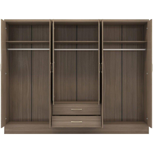 Seconique Nevada 6 Door 2 Drawer Mirrored Wardrobe Rustic Oak Effect Finish Hanging Rail 2
