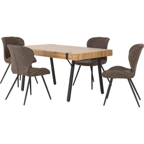 Seconique Treviso Light Oak Effect and Black Dining Set with Brown PU Quebec Chairs