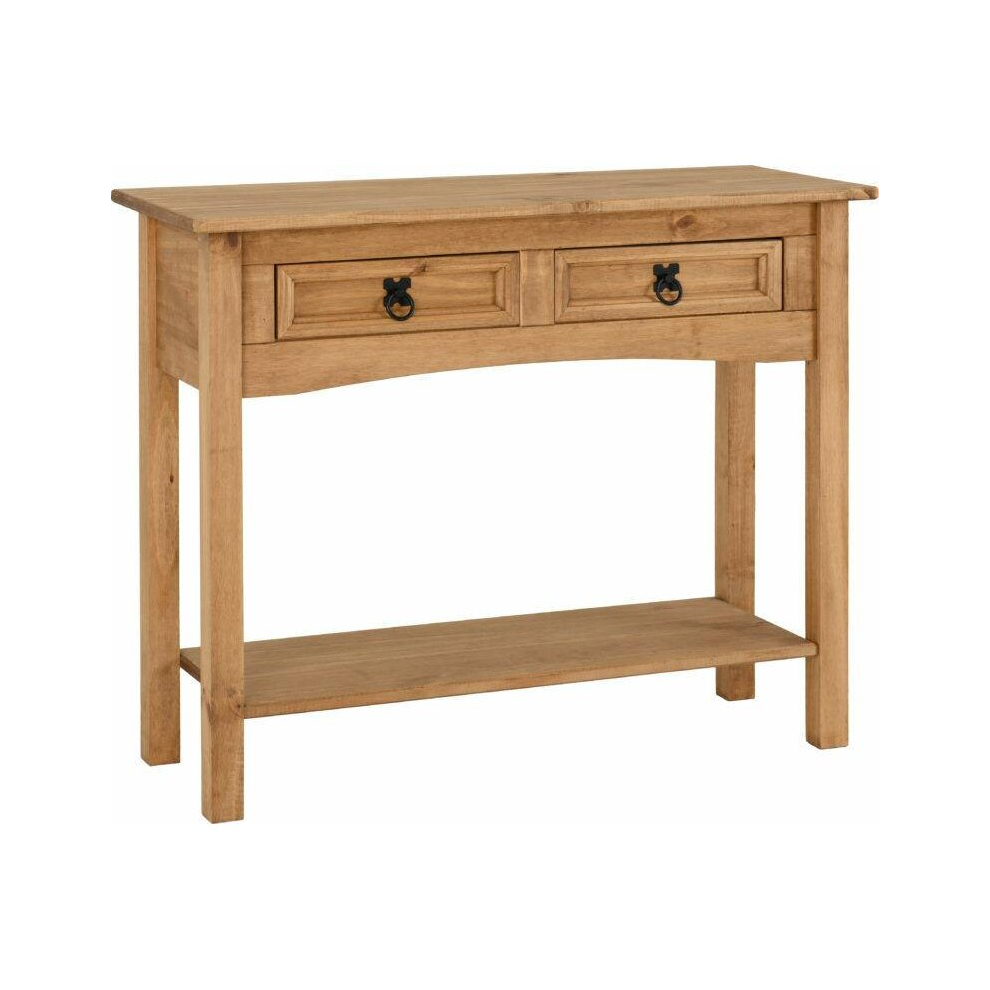 Corona Distressed Waxed Pine 2 Drawer Console Table