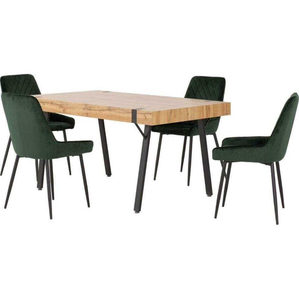 Treviso Light Oak Effect and Black Dining Set with Green Velvet Avery Chairs