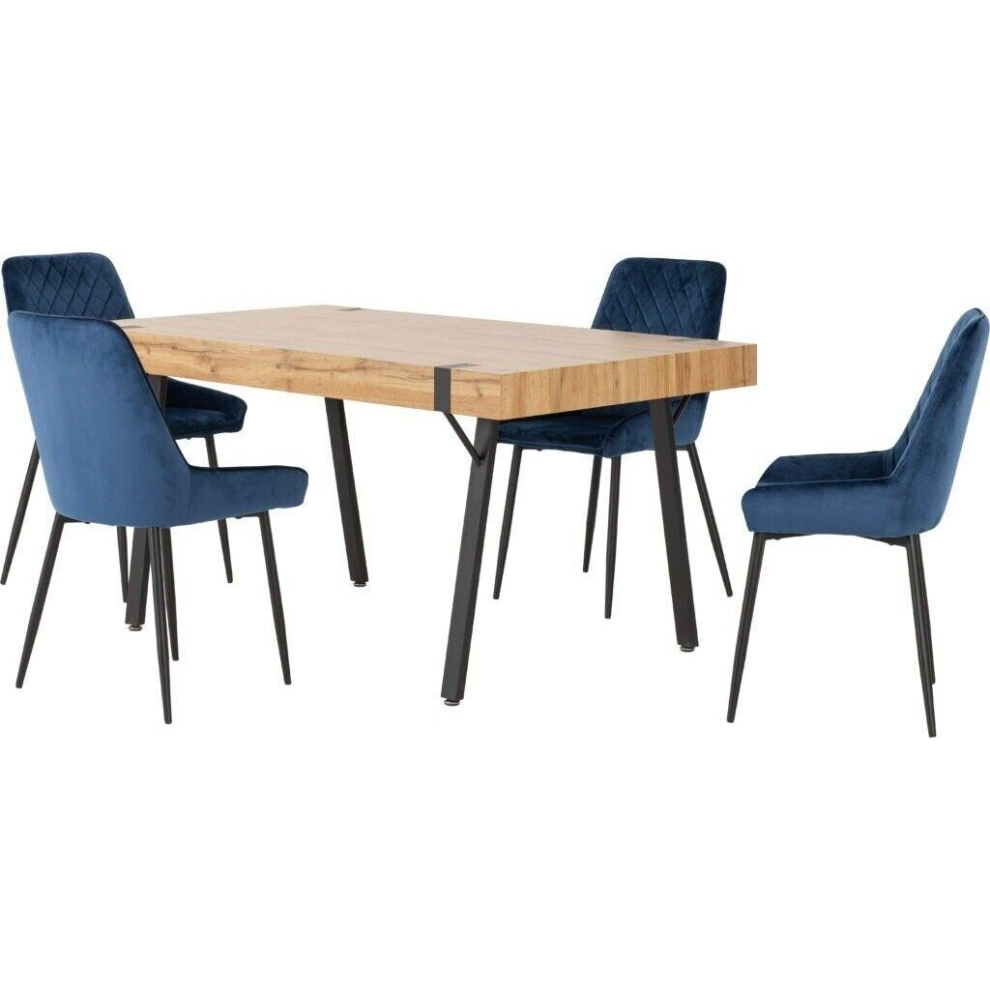 Seconique Treviso Light Oak Effect And Black Dining Set With Blue Avery Chairs Blue,Black