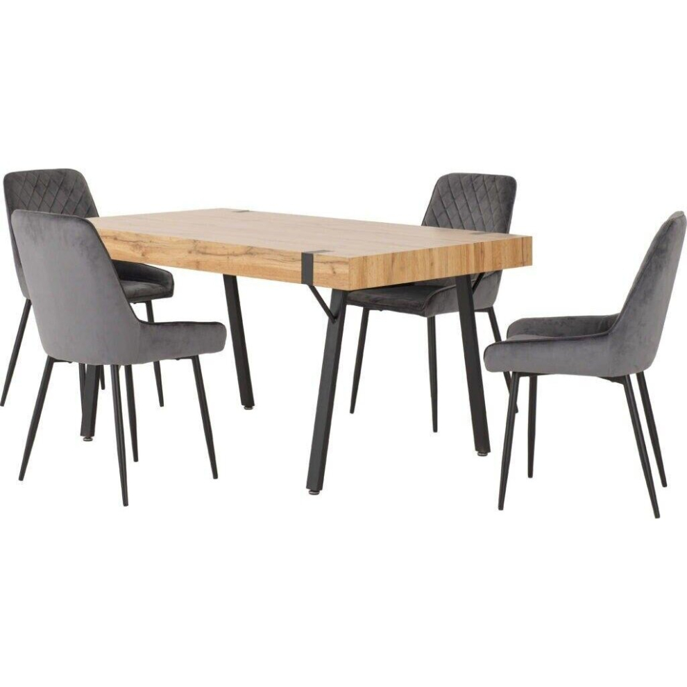 Seconique Treviso Light Oak Effect And Black Dining Set With Grey Velvet Avery Chairs Black,Grey