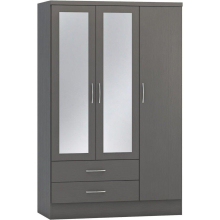 Nevada Mirrored Wardrobe 3 Door 2 Drawer Grey 3D Effect