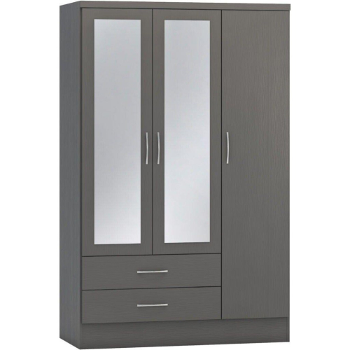 Seconique Nevada Mirrored Wardrobe 3 Door 2 Drawer  Grey 3D Effect