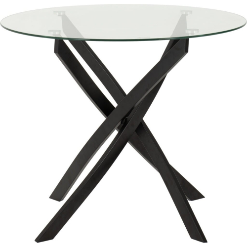 Seconique Sheldon Round Clear Glass Top Dining Table with Black Legs