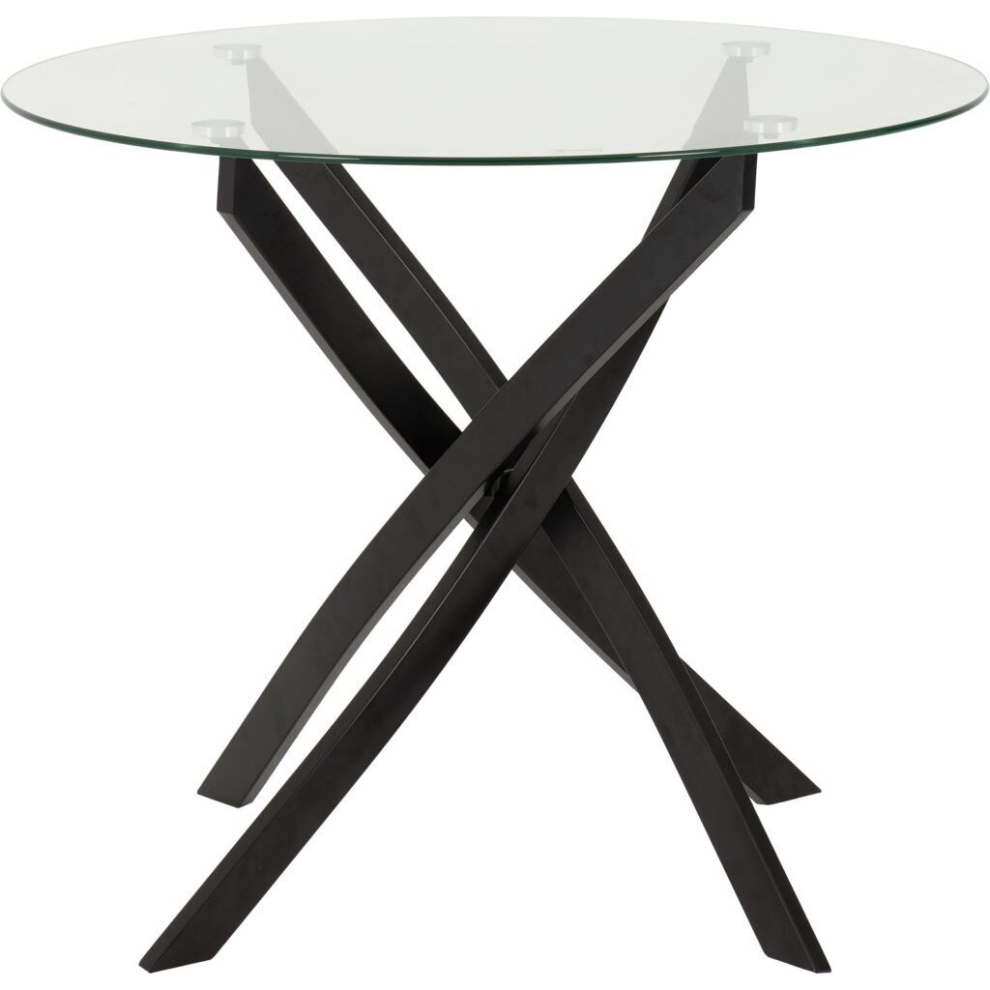 Sheldon Round Clear Glass Top Dining Table with Black Legs