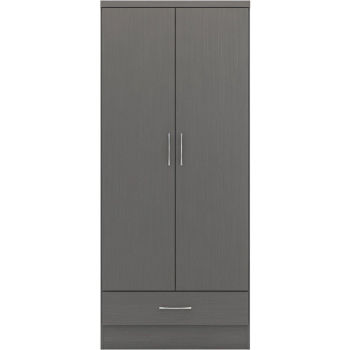 Seconique Nevada 2 Door 1 Drawer Wardrobe in 3D Effect Grey Hanging Rail Storage 1