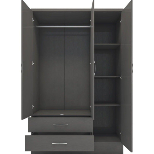 Seconique Nevada Mirrored Wardrobe 3 Door 2 Drawer  Grey 3D Effect 1