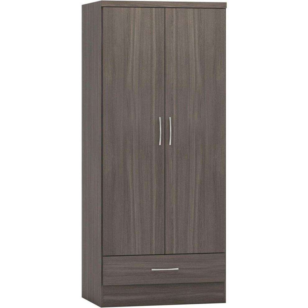 Seconique Nevada Wardrobe 2 Door 1 Drawer Wood Grain Effect Drawer Hanging Rail Black