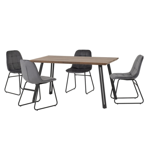 Seconique Quebec Straight Edge Dining Set Medium Oak Effect with Grey Lukas Chairs