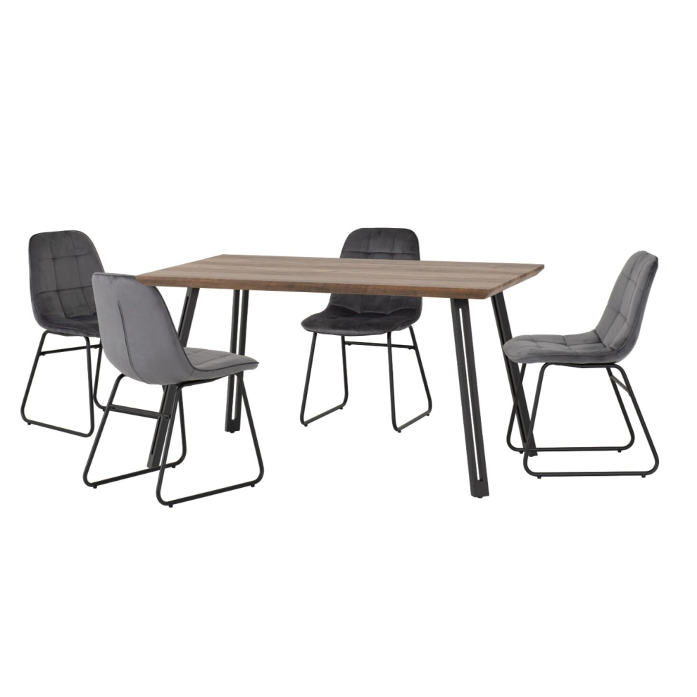 Quebec Straight Edge Dining Set Medium Oak Effect with Grey Lukas Chairs