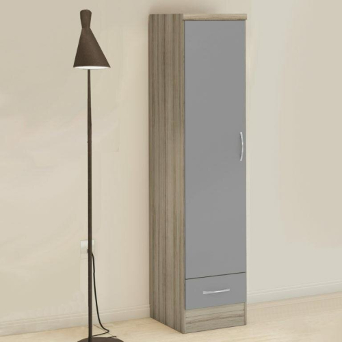 Seconique Nevada 1 Door 1 Drawer Wardrobe Grey Gloss and Oak Effect 1