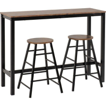 Athens Breakfast Bar Set Acacia Effect and Black Metal Legs