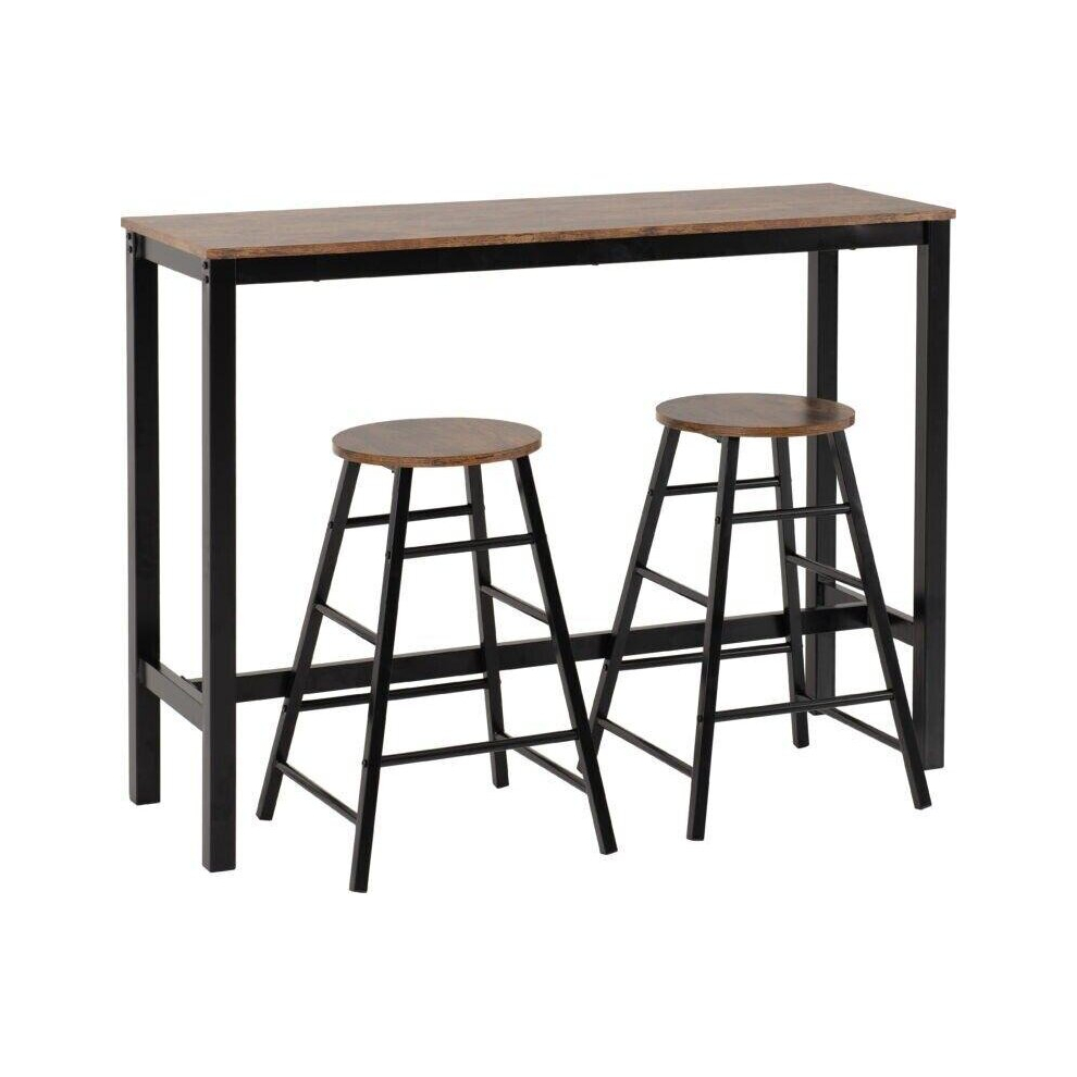 Athens Breakfast Bar Set Acacia Effect and Black Metal Legs