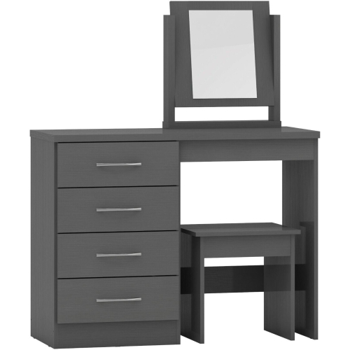 Seconique Nevada 4 Drawer Dressing Table Set 3D Grey Effect Including Stool and Mirror