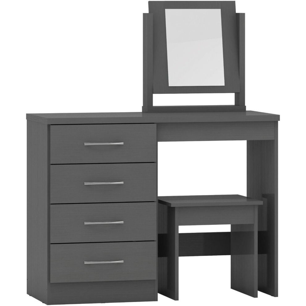 Nevada 4 Drawer Dressing Table Set 3D Grey Effect Including Stool and Mirror
